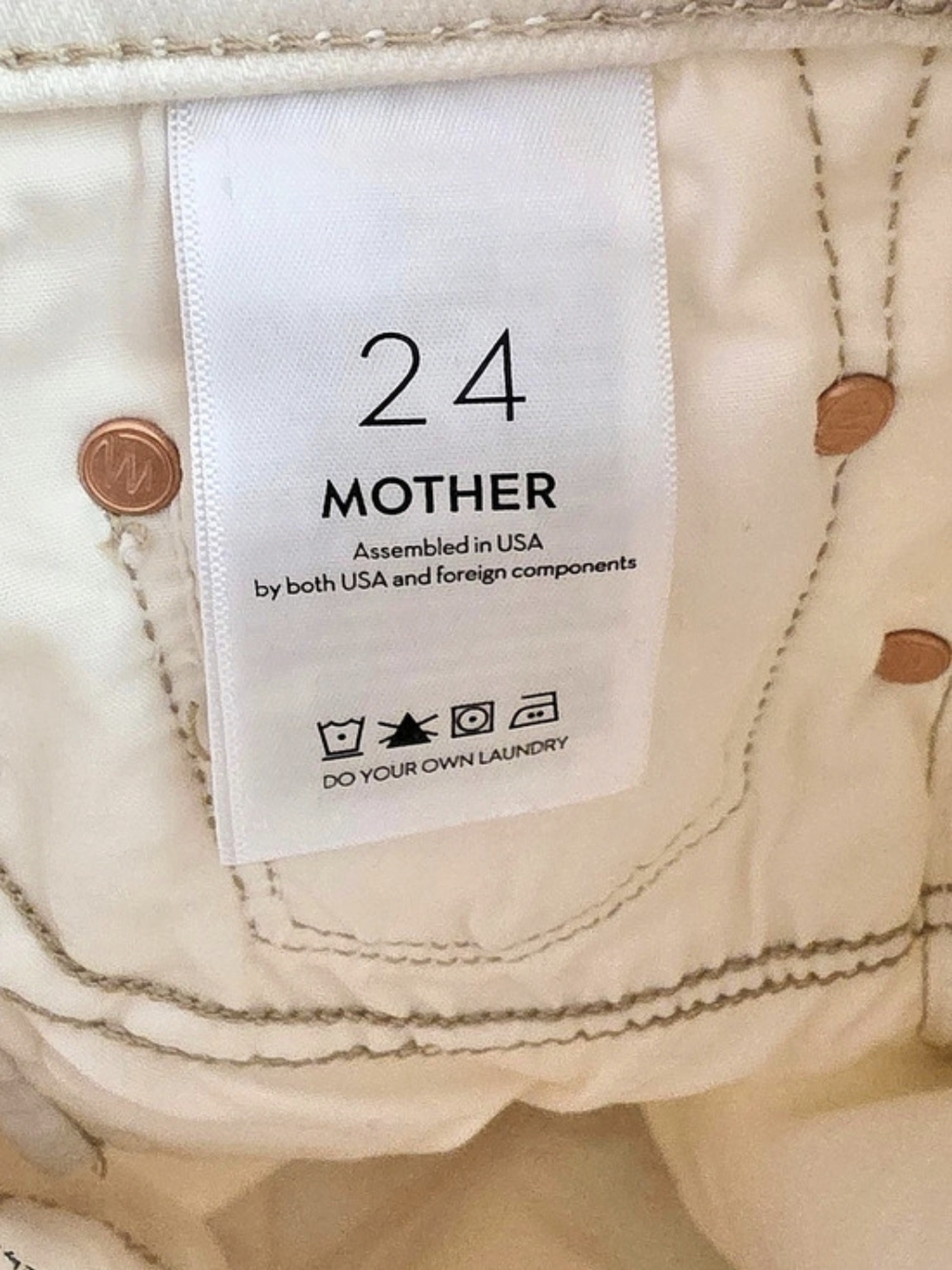 MOTHER The Insider Crop Step Fray Jeans Cream Puff High Rise Size 24 - Picture 10 of 12